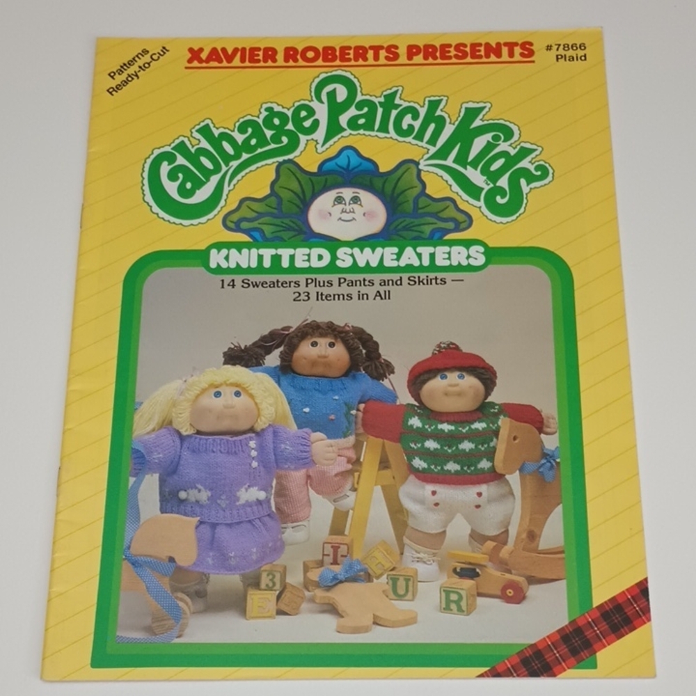 Cabbage Patch Kids Knitted Sweaters Pattern Book Plaid #7866 02899507866 ©1985